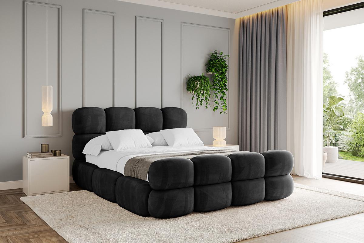 POLSTERBETT mit Bettkasten, Fußteil und Lattenrost, Bett mit Matratze H3/H4 - NOMA-Z 180x200 Schwarz - Schwarz, Holzwerkstoff/Textil (180/200cm) - ALTDECOR