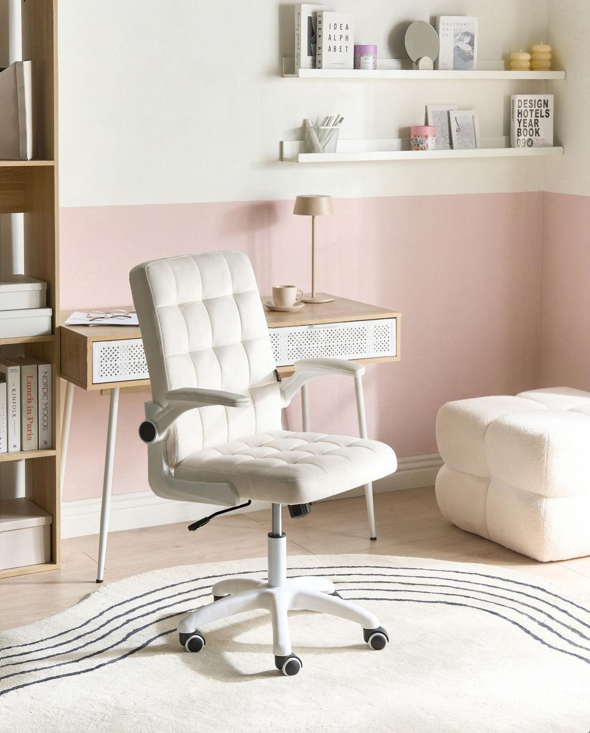 BÜROSTUHL Samtstoff Cremeweiß Dandy - Weiß, Textil (58/95/58cm) - Beliani