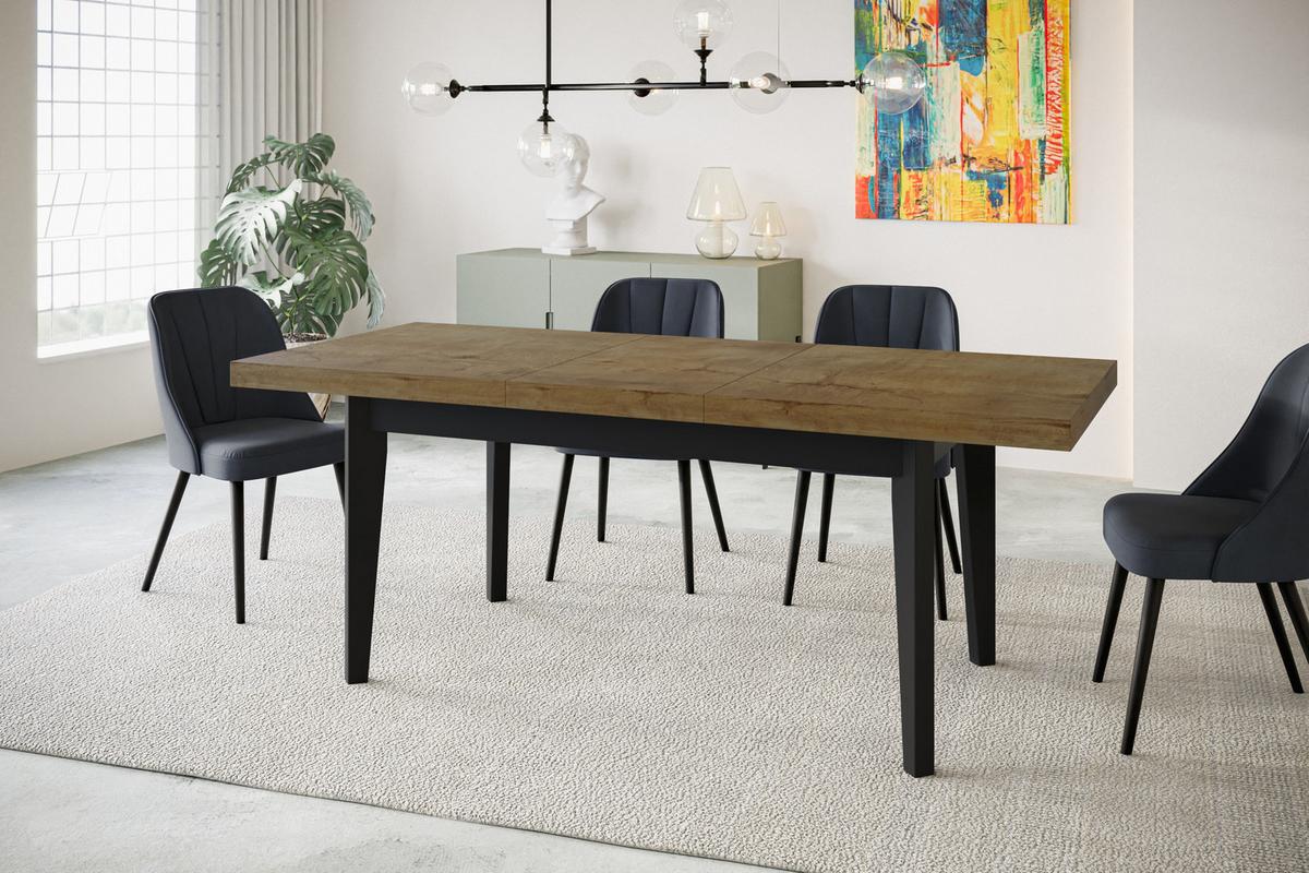 RECHTECKIGER Esszimmertisch SKANDI, ausziehbarer Tisch, Größe: 120-160X80X78 cm, Wohnzimmertisch Farbe: LEFKAS, mit Holzbeinen in Farbe Schwarz - Dunkelbraun/Schwarz, Holzwerkstoff (120/80/78cm) - Alpi-Möbel