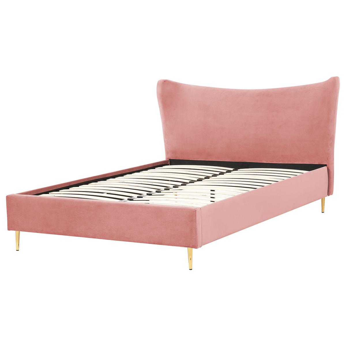 POLSTERBETT 160/200cm Pfirsichrosa Chaleix - Pink, Textil (160/200cm) - Beliani