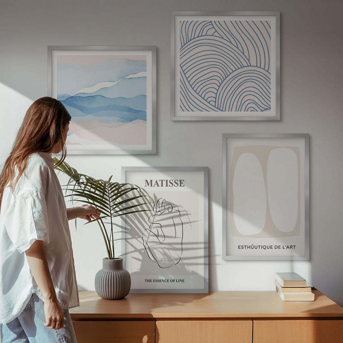BILDER SET 4er Set - 50x50 cm & 40x60 cm Silberner Rahmen - Matisses abstrakte Formen - Silberfarben, Kunststoff (50/50cm) - TULUP