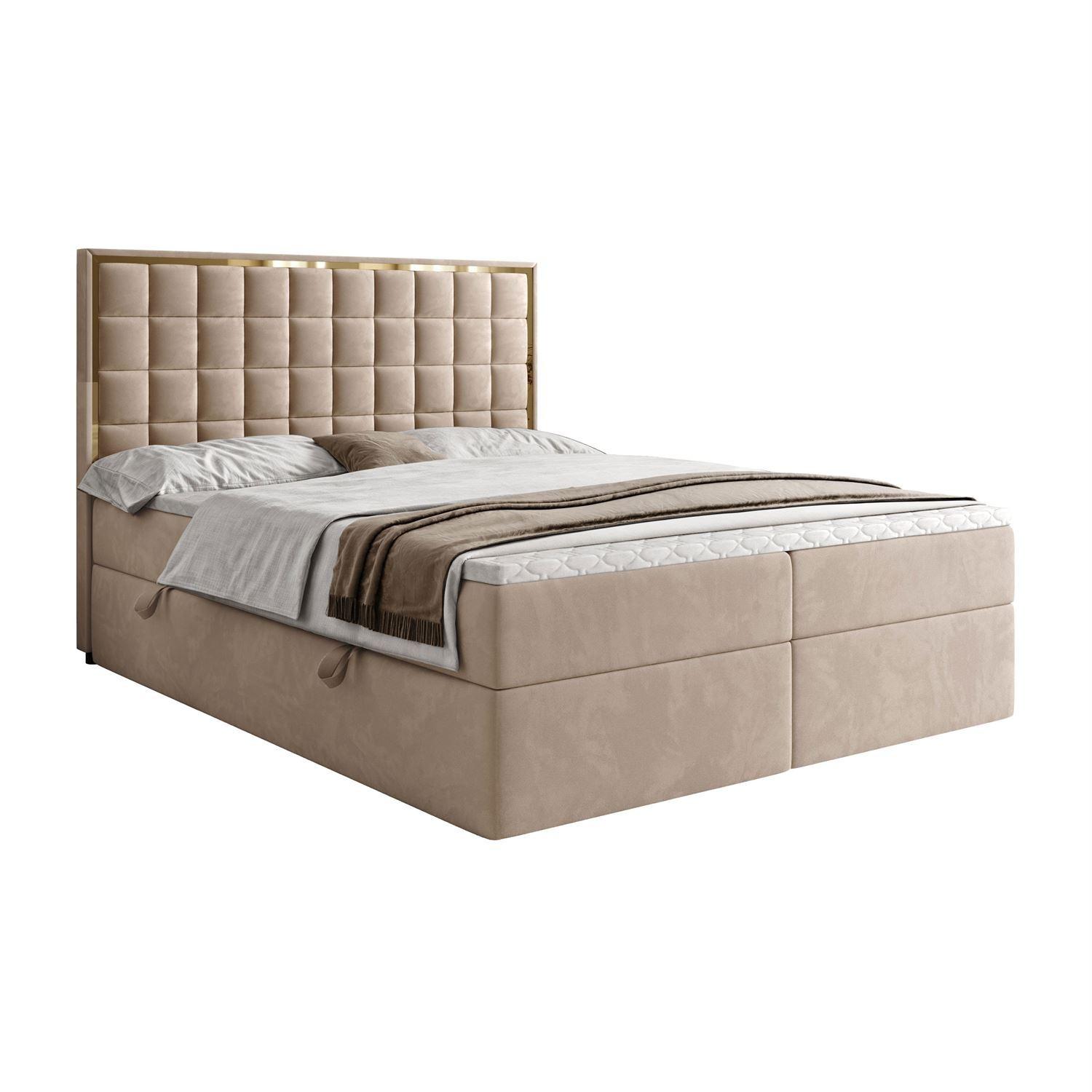 BOXSPRINGBETT ISADORA GOLD mit Bettkasten und Topper 160x200 cm Royal Velvet 170 - Beige, Textil - Lookway