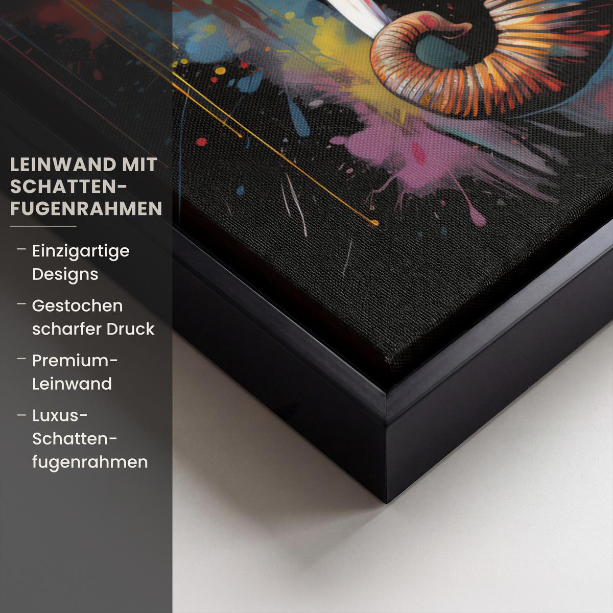 LEINWAND Bilder mit Rahmen - Elefant - Graffiti - Schwarz - Tiere - Farben - 30x40 - Schwarz, Textil (30/40cm) - MuchoWow