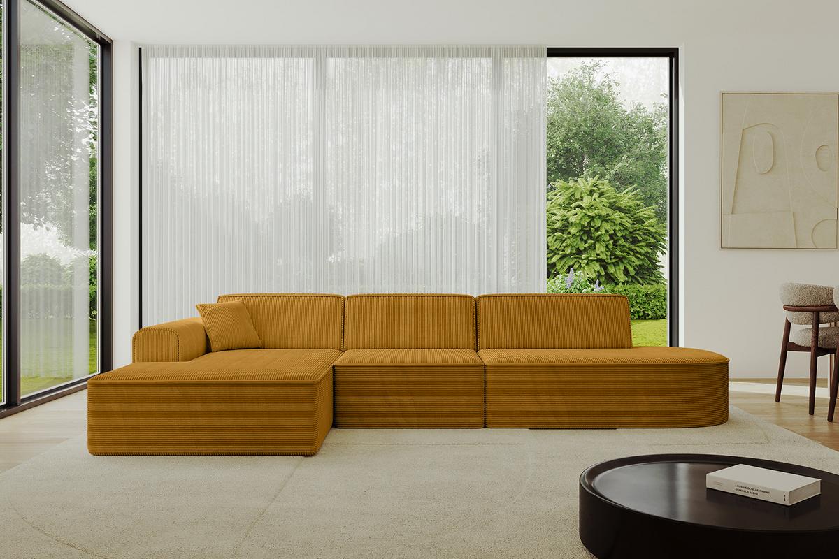 ECKSOFA Ottomane Links IREA-L2-v3 - 327x165x77 cm Senfgelb - Grün, Holzwerkstoff/Textil (327/165cm) - ALTDECOR