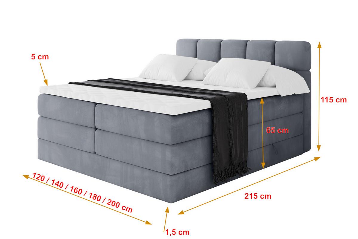 BOXBETT mit Matratze H3/H4 - FAMA KING - 160x200 cm Grau Casablanca - Grau, Holzwerkstoff (160/200cm) - ALTDECOR