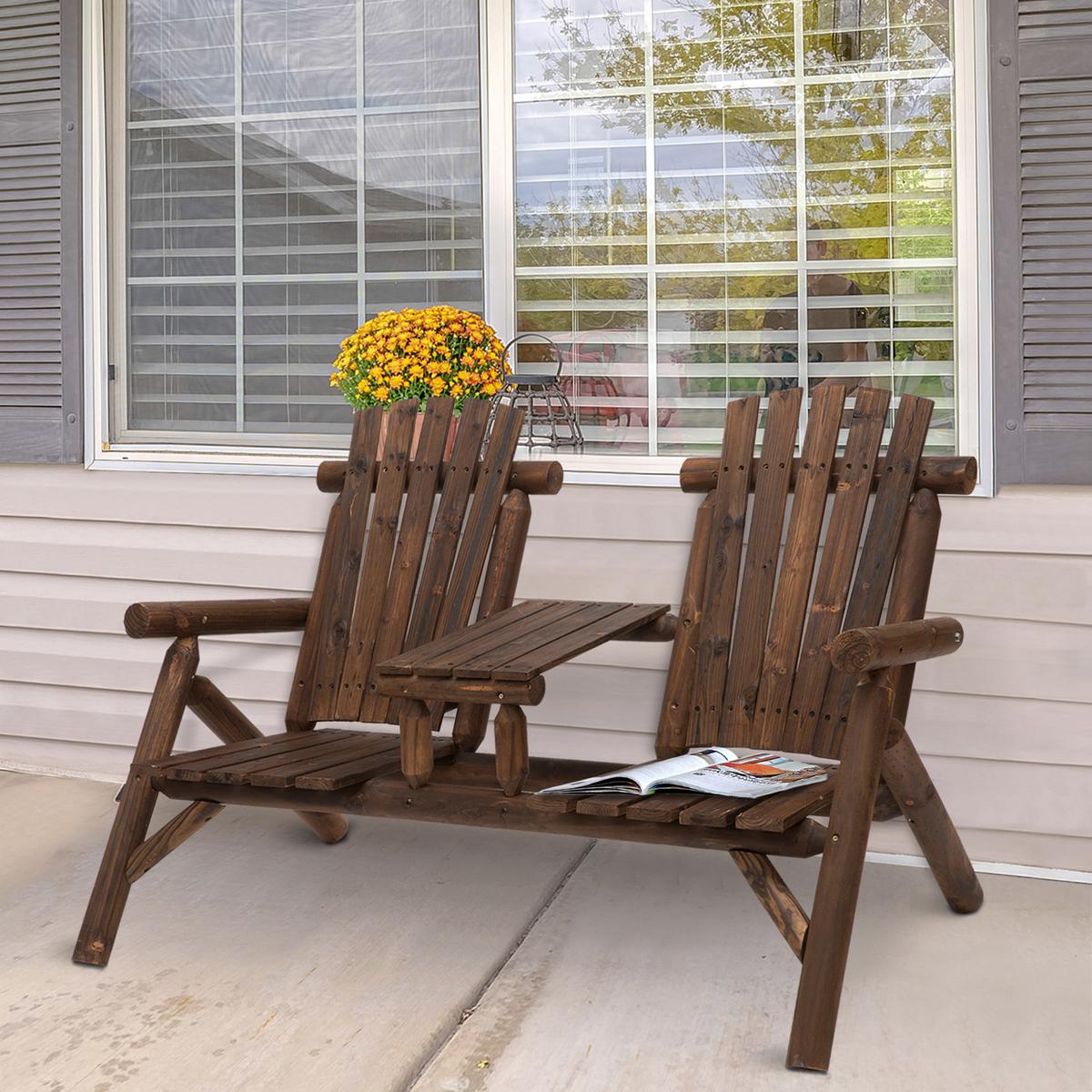 GARTENBANK mit Tisch, 157 x 88 x 103 cm, Massivholz, Braun - Braun, Holz (88/103/157cm) - Outsunny