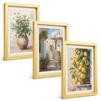 BILDER SET 3er Set - 20x30 cm Goldrahmen - Zitronenblumen im Topf, Straßen - Goldfarben, Kunststoff (20/30cm) - TULUP