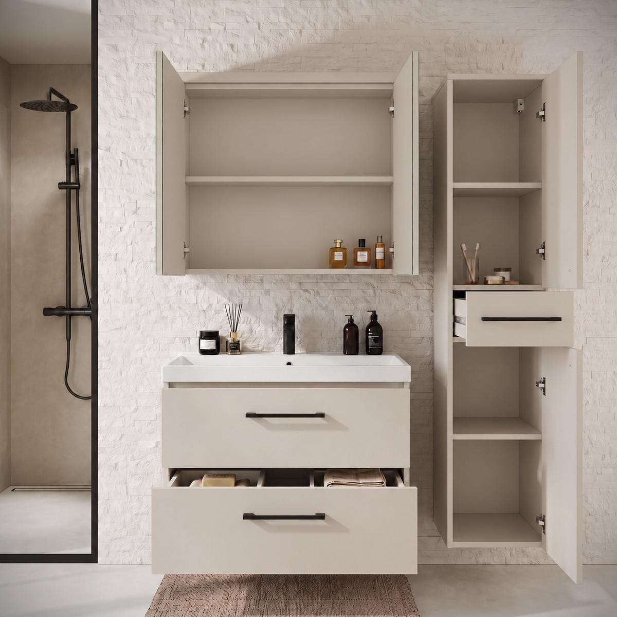 BADMÖBEL-SET Florence 3 Teile Cashmere - 80 x 40 x 51 cm - Kaschmir, Holz (80/54/46cm) - Badplaats