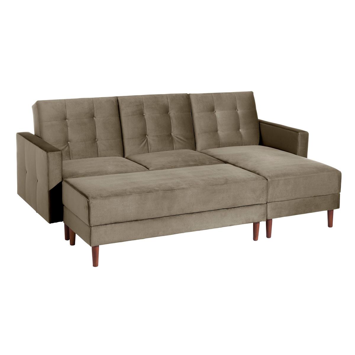 FUNKTIONSSOFA mit Hocker Katunia Samtvelours sahara - Sahara, Kunststoff (222/92/144cm) - 58aufmkessel