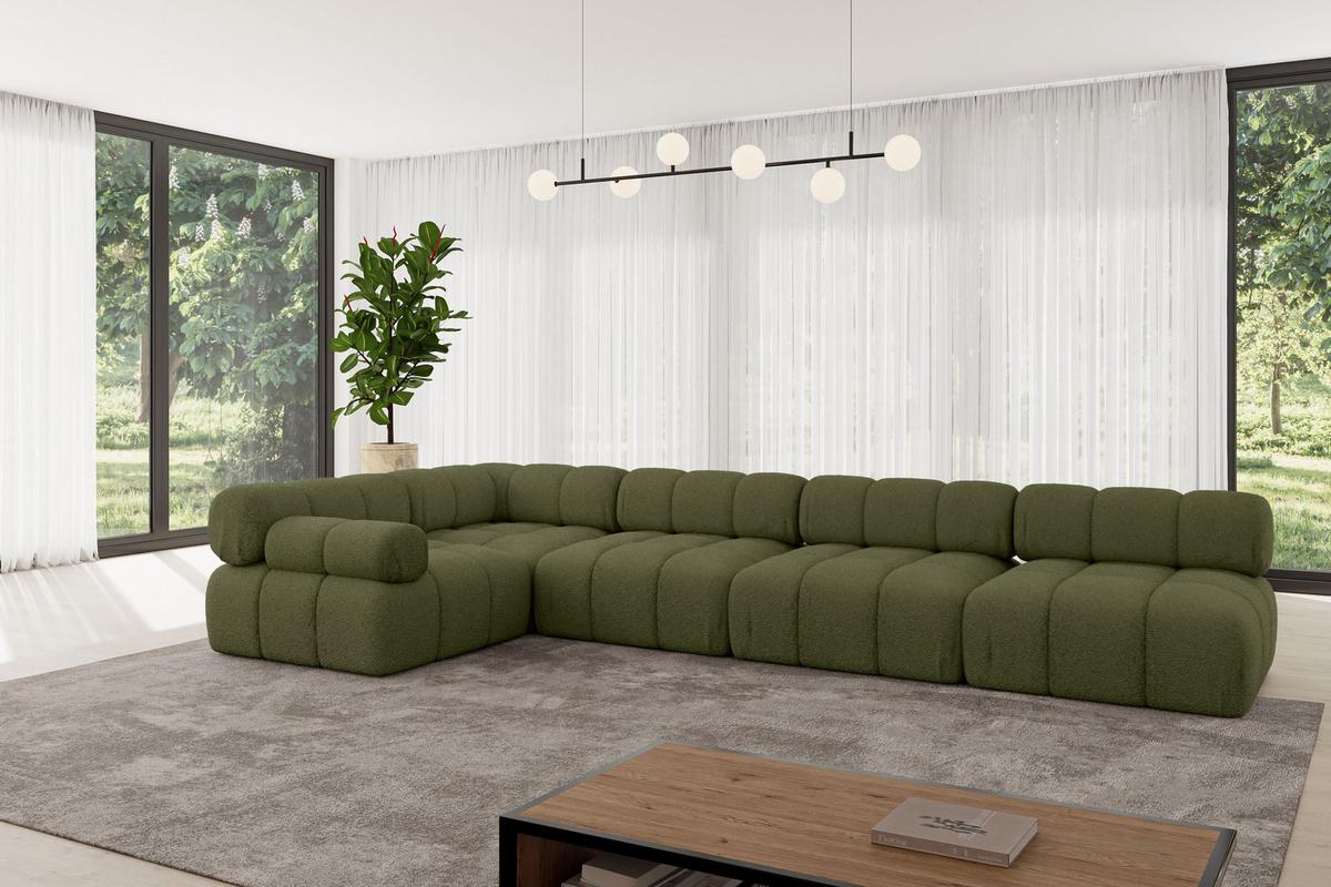 ECKSOFA modulares Sofa Mende-L3 - 380x190x70 cm Grün Bouclé - Grün, Holzwerkstoff/Textil (380/190cm) - ALTDECOR