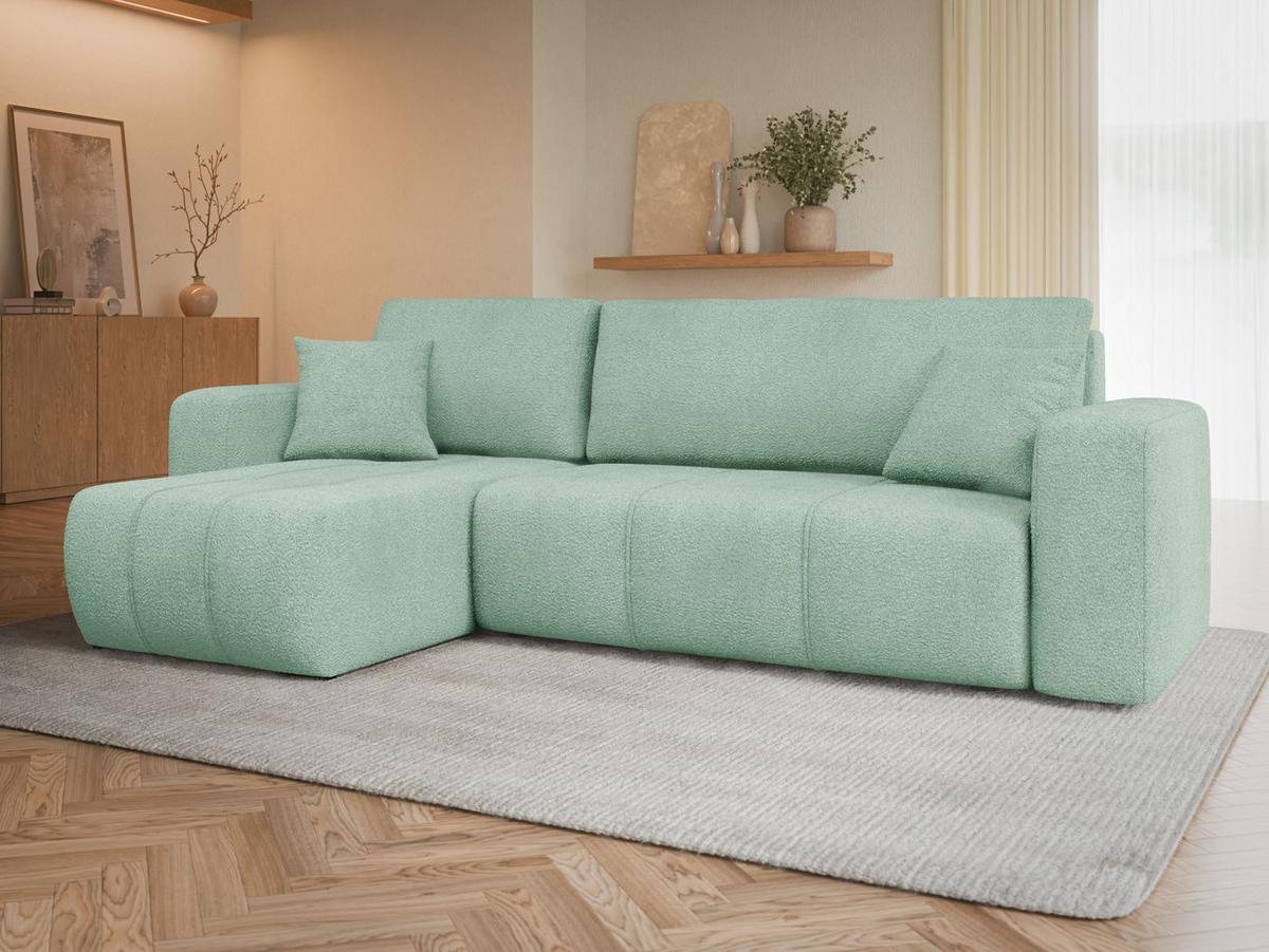 ECKSOFA Furyn Boucle - Schwarz/Mintgrün, Holzwerkstoff/Kunststoff (244/145cm) - MIRJAN24