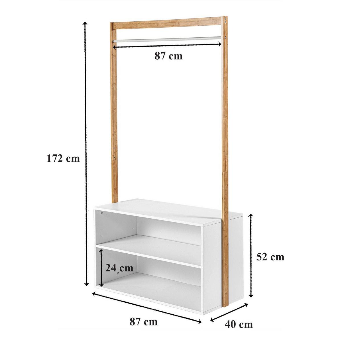 GARDEROBENSTÄNDER mit Stauraum - Weißdekor und Bamboo - L90 cm - Weiß, Holz (40/171/90cm) - Calicosy