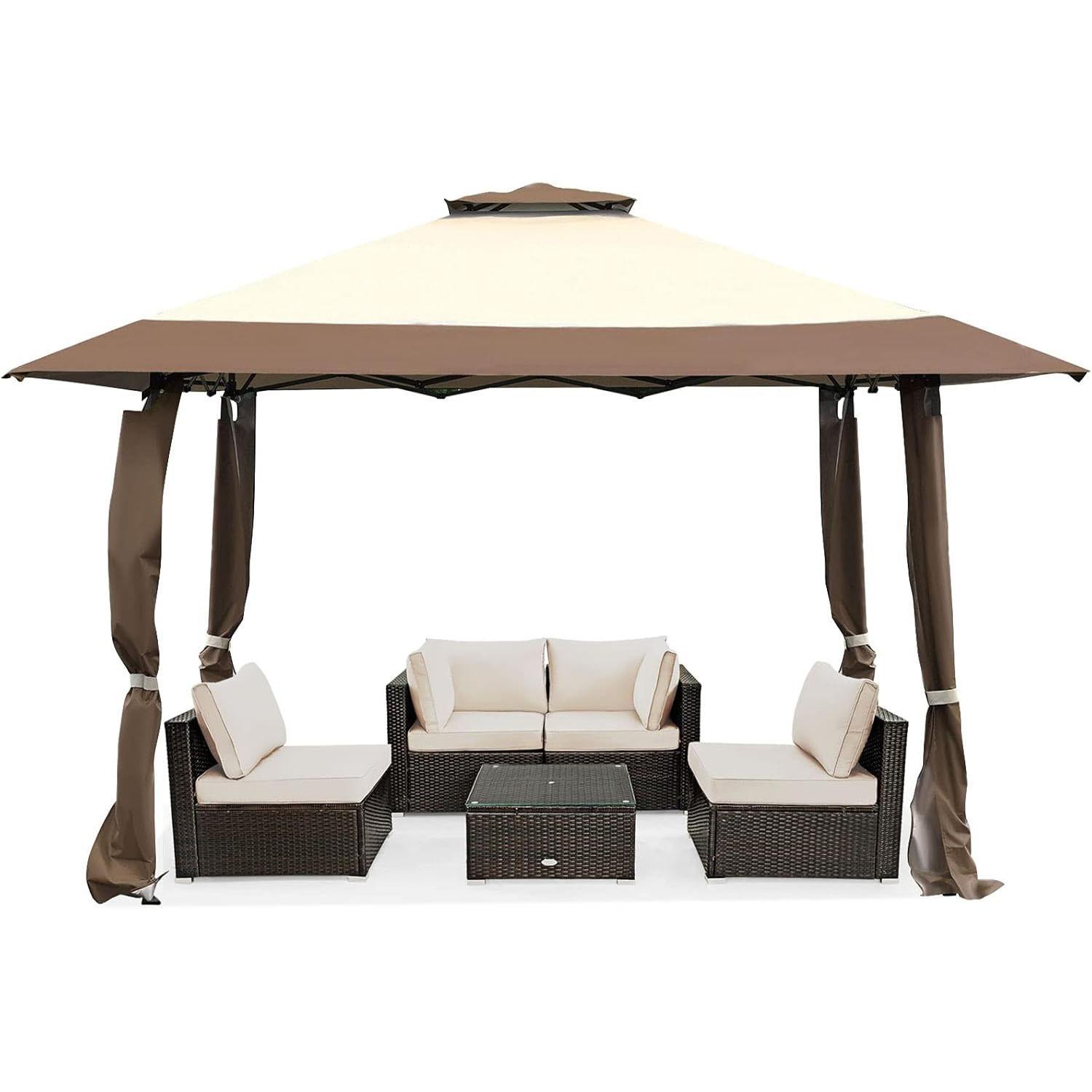 PAVILLON Braun - Braun, Textil (395/284/395cm) - COSTWAY