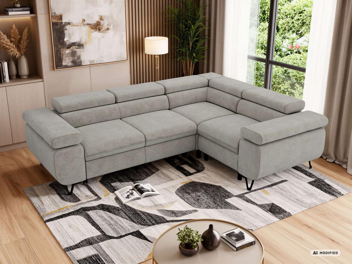 ECKSOFA FALCO L - Hellgrau Stukture - Rechts Seite - Hellgrau/Schwarz, Textil/Metall (268/197cm) - MKS