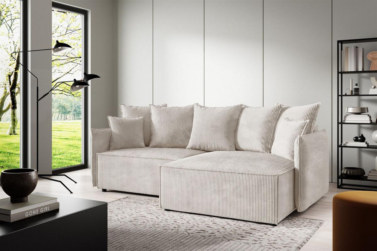 ECKSOFA Minea Mit Schlaffunktion - Weiß, Holzwerkstoff/Textil (221/153cm) - Fun Möbel