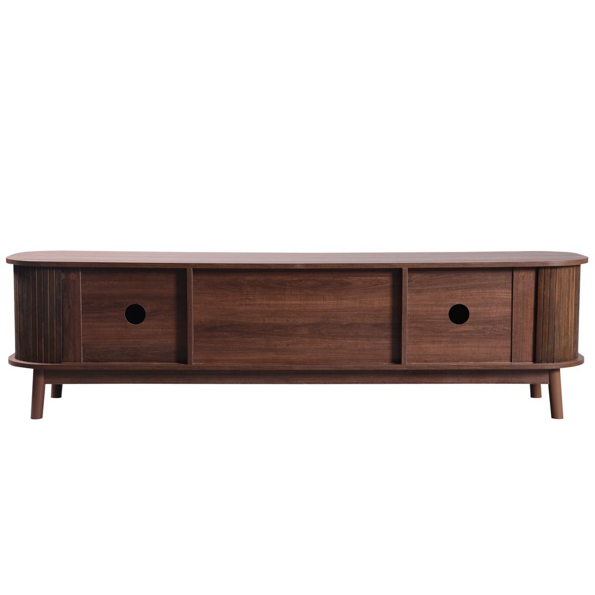 TV-SCHRANK Landhausstil Rattan-Front & Holztüren - Weiß, Naturmaterialen/Holzwerkstoff (170/46/40cm) - Urban Meuble