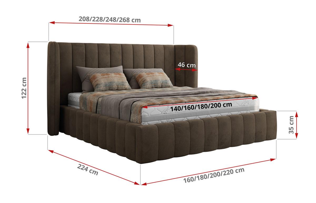POLSTERBETT GOLETTA CLASSIC 200/200 - Braun Velvet - Multipocket-Matratze - Braun, Textil (200/200cm) - MKS