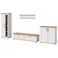 WOHNWAND 4-teilig weiß Lärche, Eiche Artisan 336 cm Landhaus, Schrankwand mit viel Stauraum - Silberfarben/Schwarz, Glas/Holzwerkstoff (336/161/40cm) - Inn.Furn