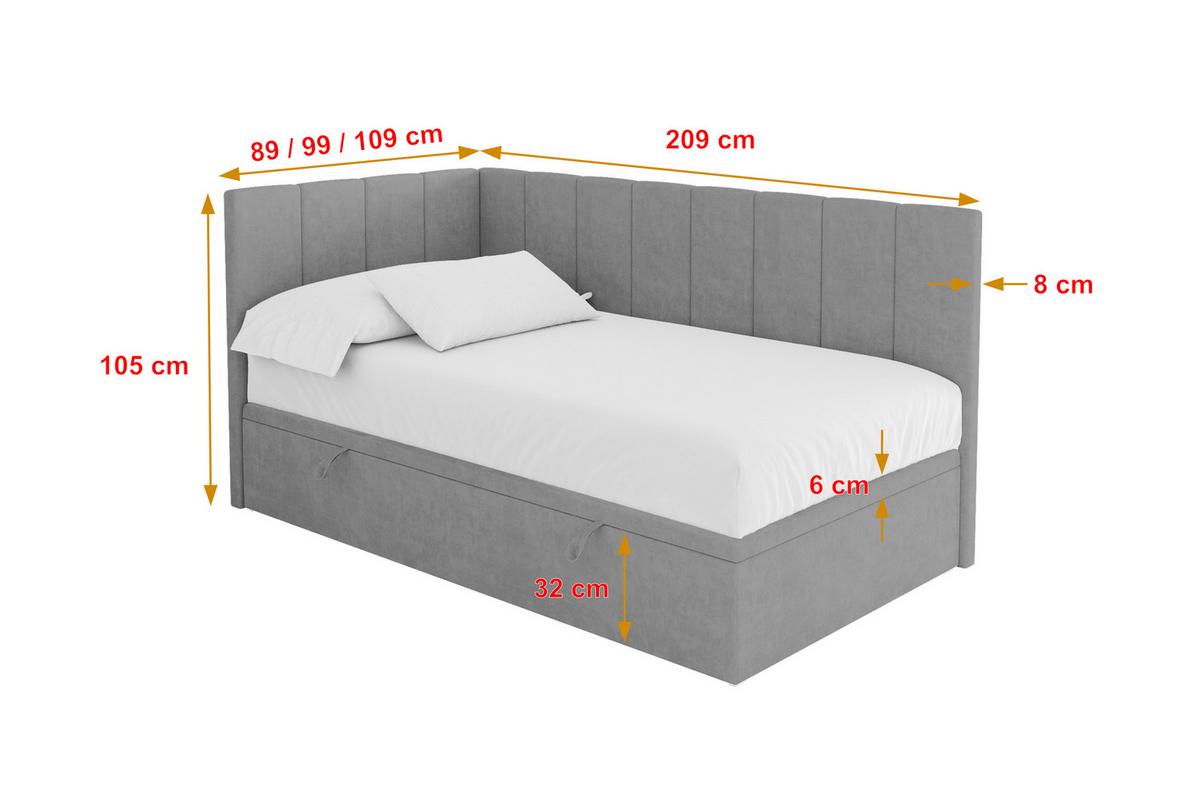 EINZELBETT Jugendbett mit Bettkasten Rechts, mit Matratze - LOVY 100x200 Grau - Anthrazit, Holzwerkstoff/Textil (100/200cm) - ALTDECOR