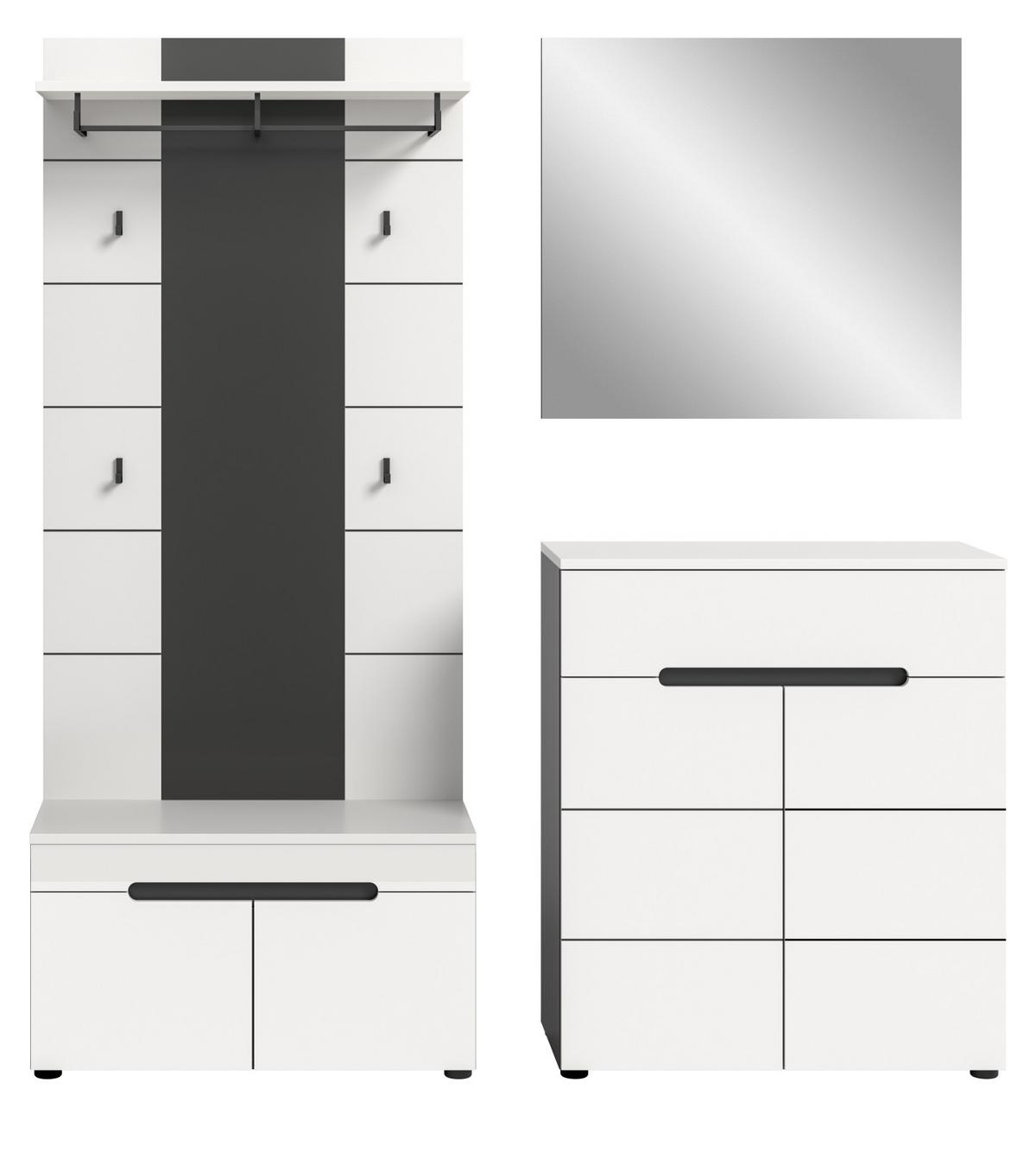 GARDEROBEN-SET 4-teilig weiß, grau 175 cm, Komplettset mit Soft-Close-Funktion, Cooper - Schwarz/Weiß, Glas/Holzwerkstoff (175/190/37cm) - Inn.Furn