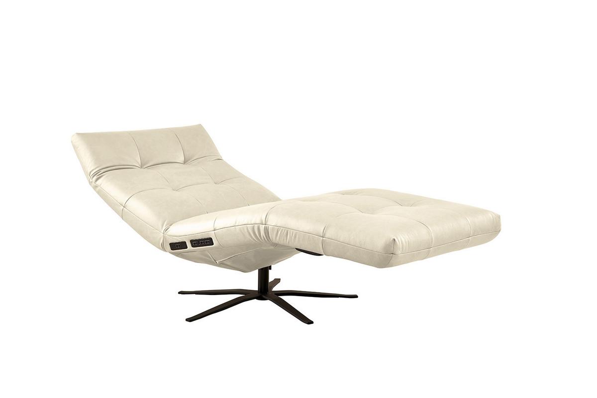 RELAXLIEGE LETICIA Weiß Leder Relaxfunktion, Drehbar (360°) - Schwarz/Weiß, Leder/Metall (82/115/156cm) - KAWOLA
