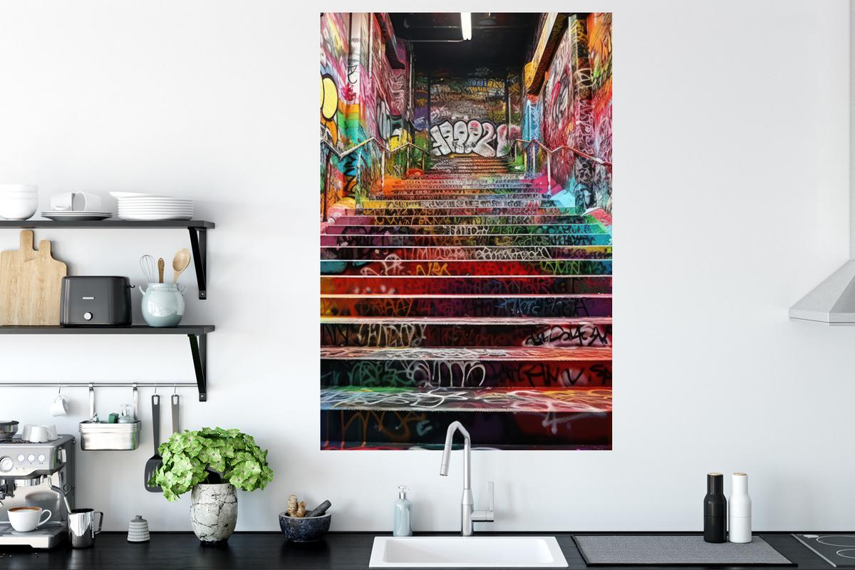 WANDTATTOO Treppe - Graffiti - Farben - Kunst Wandaufkleber 80x120 cm - Multicolor, Kunststoff (80/120/0.1cm) - MuchoWow