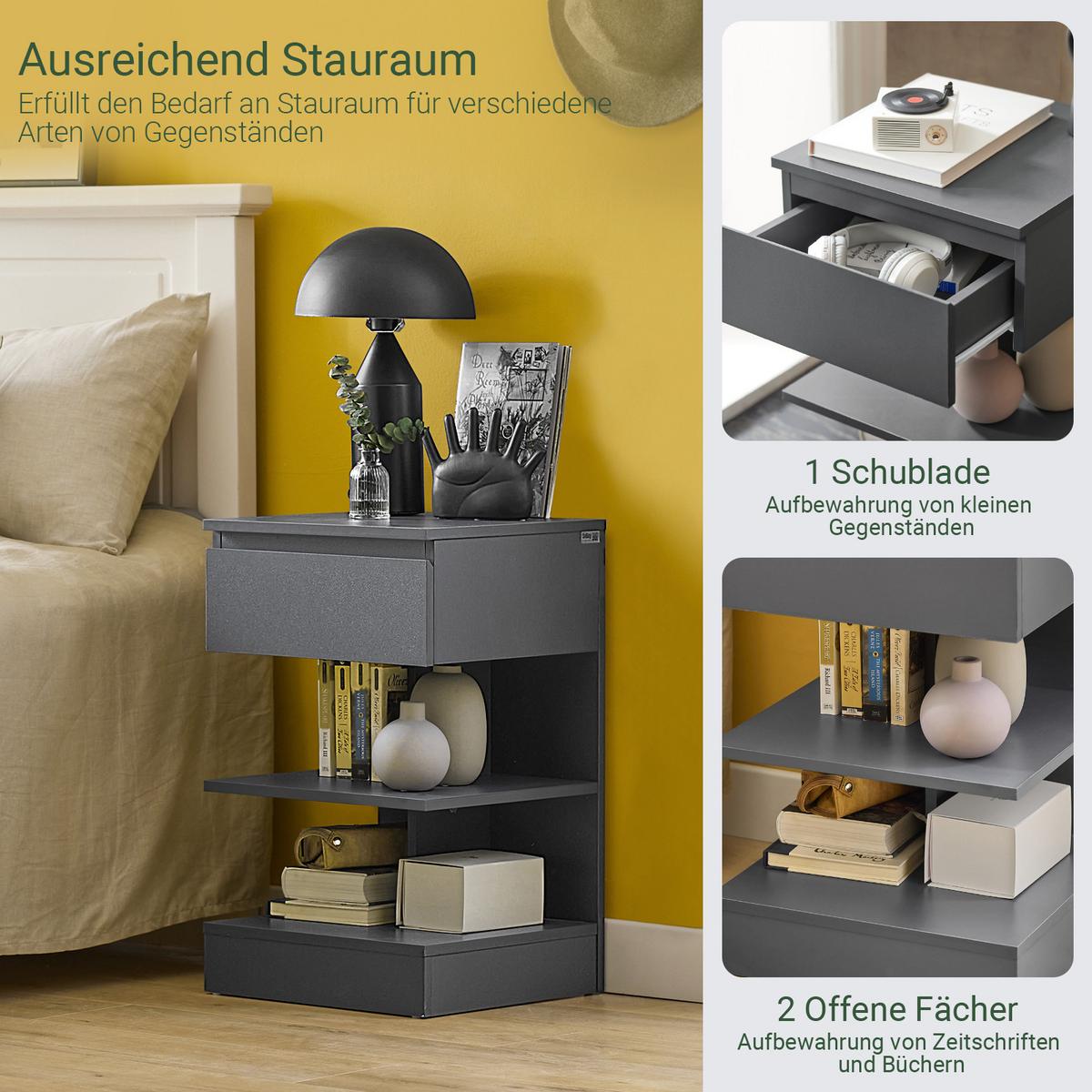NACHTTISCH Grau - Hellgrau, Holzwerkstoff (39/65/39cm) - SoBuy