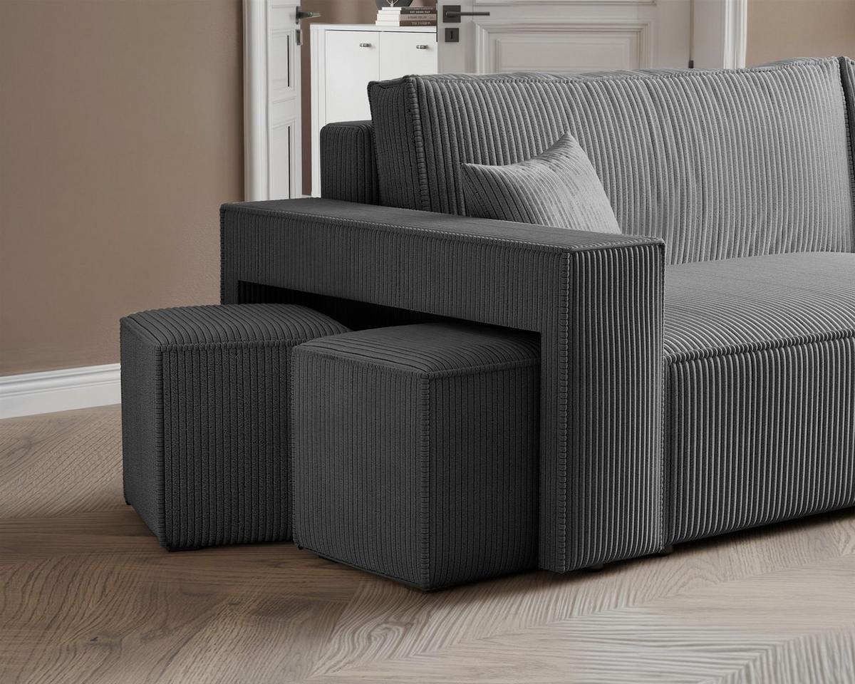 ECKSOFA Adara Inkl. Hocker - Grau, Holzwerkstoff/Textil (145/262cm) - Fun Möbel