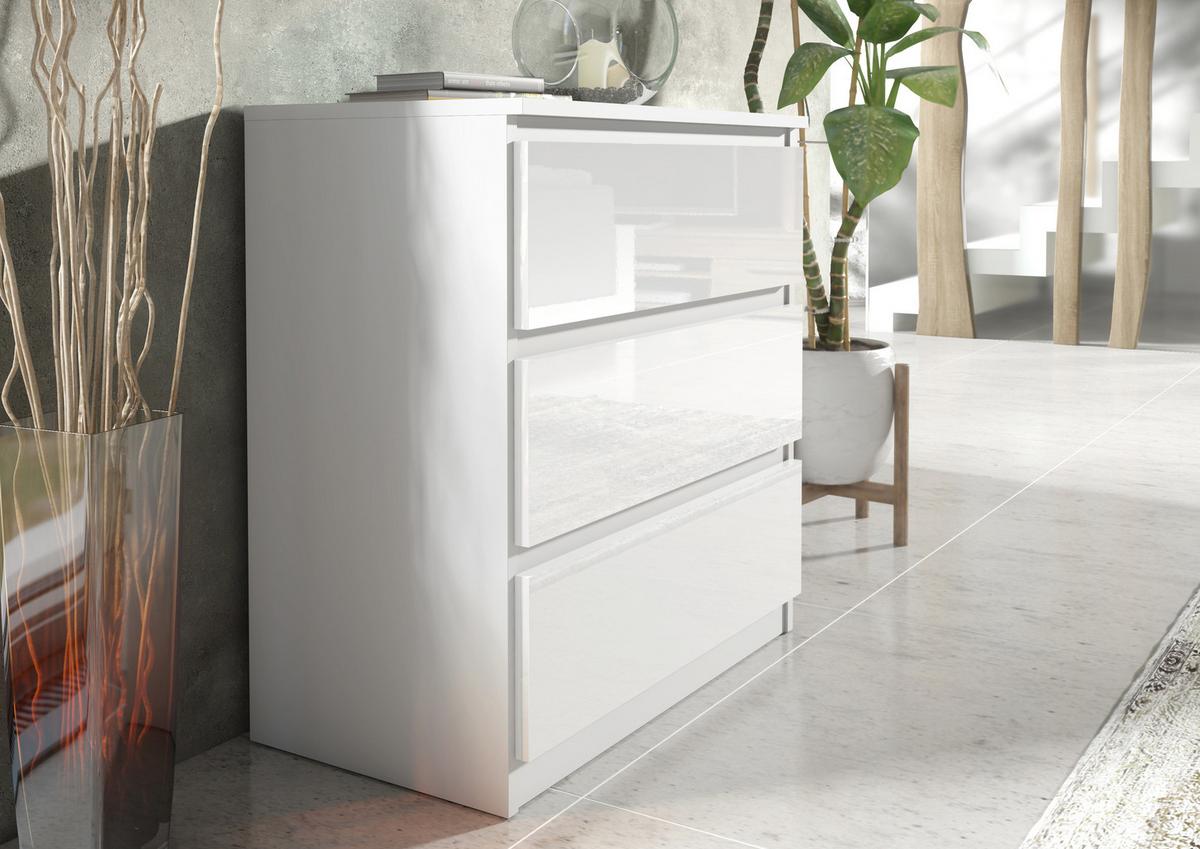 KOMMODE NUDO 70/78,5/39cm mit 3 Schubladen Türen Weiß - Weiß Hochglanz/Weiß, Holzwerkstoff (70/78.5/39cm) - MASSENO