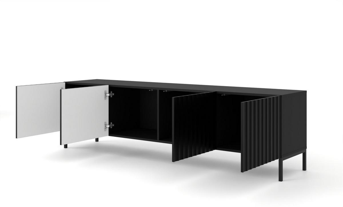 TV LOWBOARD Schwarz, Schwarz 200/56/42 - Schwarz, Holzwerkstoff (200/56/42cm) - RAUMHIRSCH FURNITURE