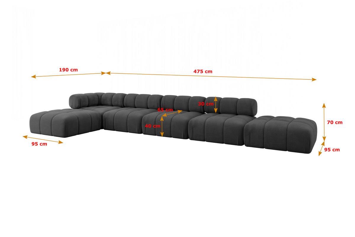 ECKSOFA modulares Sofa Kerru-L3 - 475x190x70 cm Schwarz Velours - Schwarz, Holzwerkstoff/Textil (475/190cm) - ALTDECOR