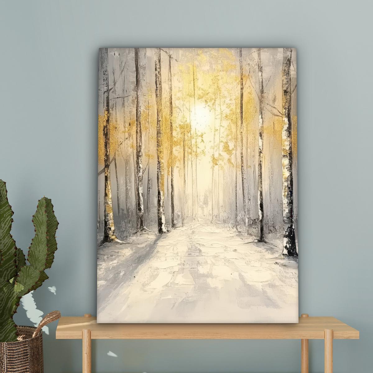 LEINWANDBILD Winter - Abstrakt - Schnee - Natur - Sonne Wandbild Wohnzimmer 60x80 cm - Grau, Textil (60/80cm) - MuchoWow