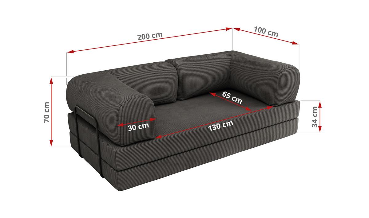 3-SITZER SOFA ORSETTO - Dunkelgrau Cord - Dunkelgrau/Schwarz, Textil/Metall (200/70/100cm) - MKS