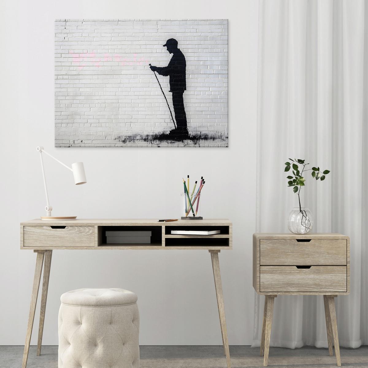 BILDER Abstrakt Banksy Grau Modern Wohnzimmer 100x70 - Grau, Holzwerkstoff (100/70cm) - Wallarena