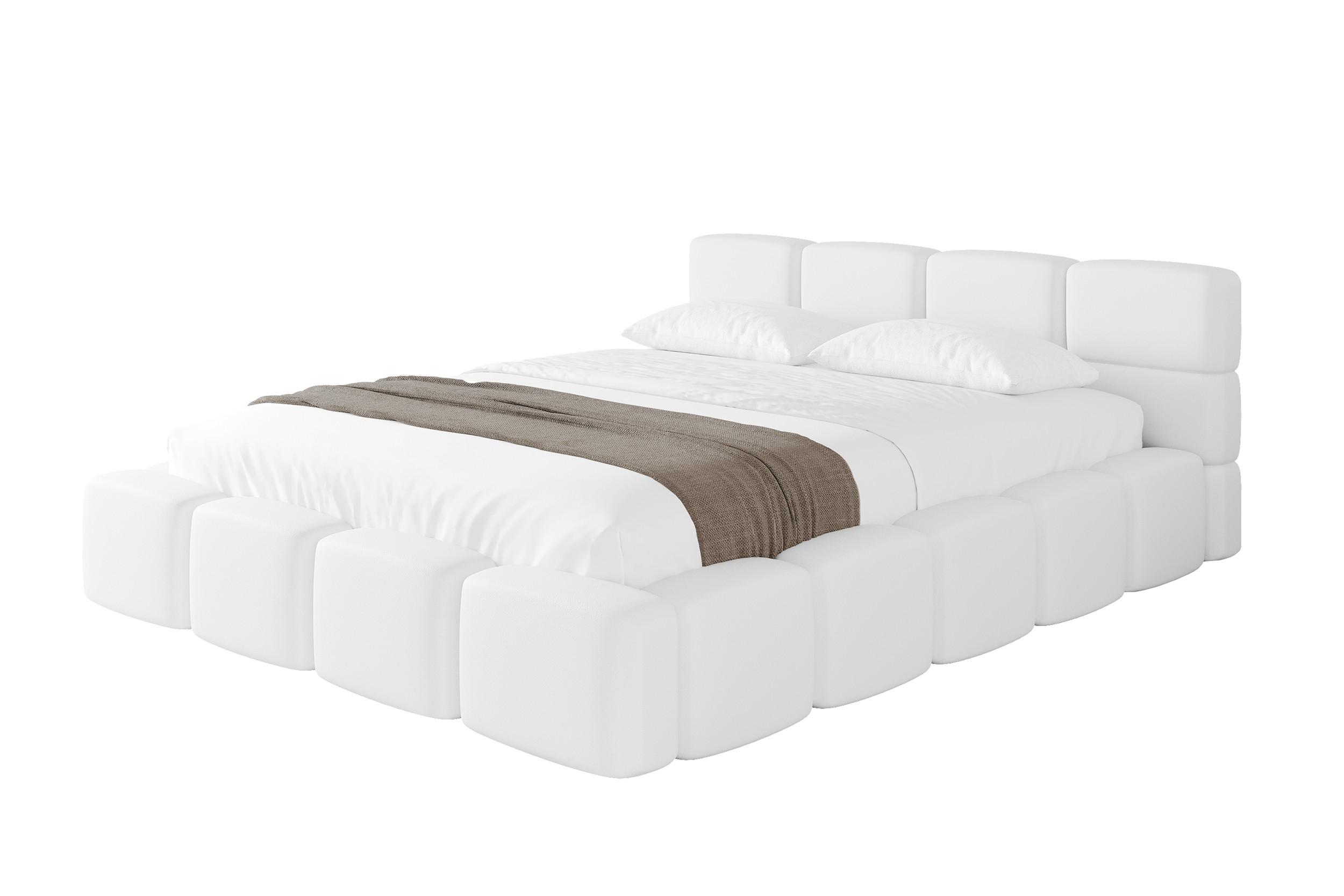 POLSTERBETT mit Bettkasten und Lattenrost, Bett mit Matratze H3/H4, Kopfteil, Boxbett, Doppelbett mit Stauraum - NATA-v1 160x200 Weiß - Weiß, Holzwerkstoff/Textil (160/200cm) - ALTDECOR