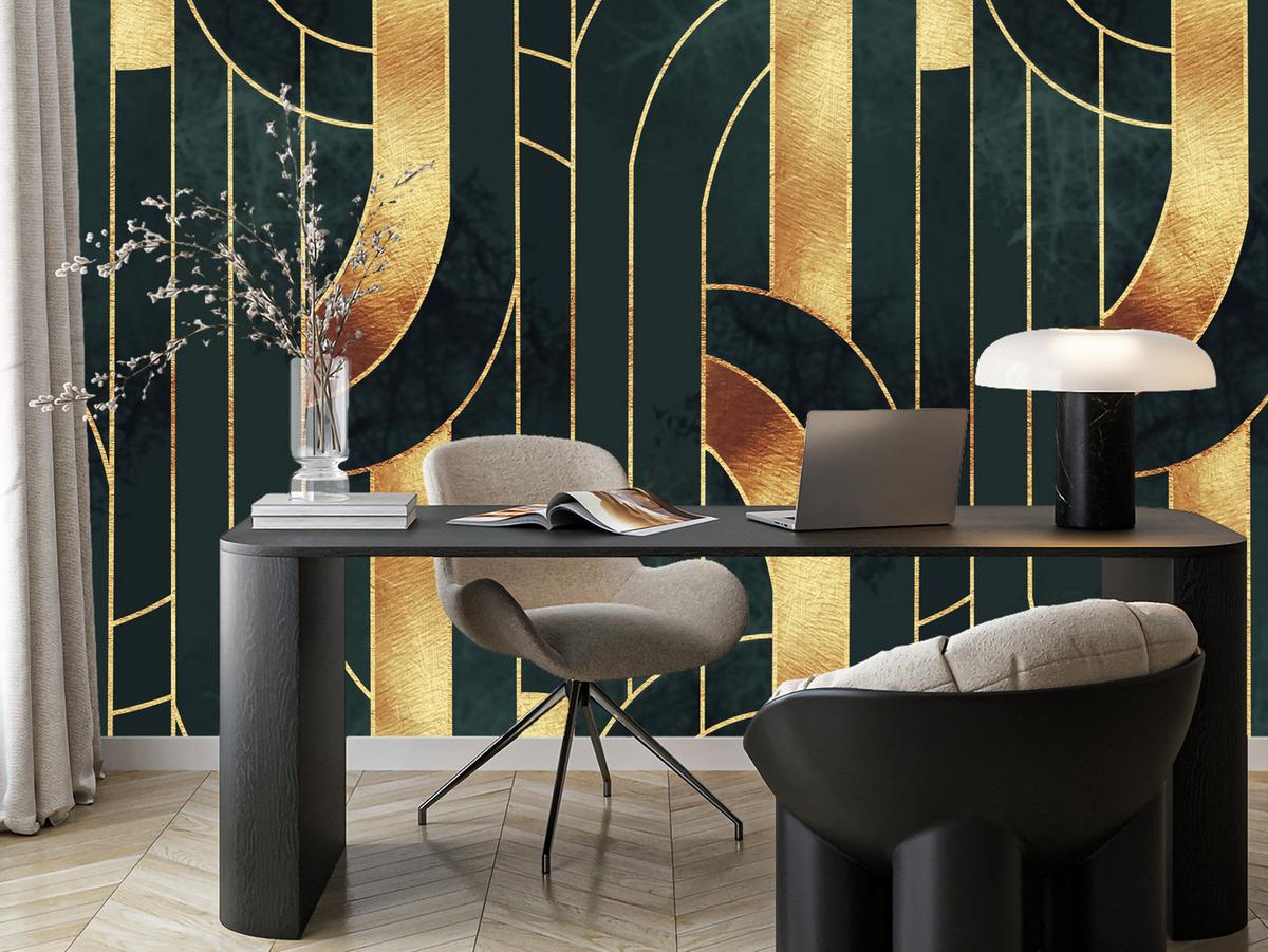 FOTOTAPETE für Büro Imitation Goldene Abstraktion Formen Geometrisch 100x70 - Schwarz, Papier (100/70cm) - Muralo