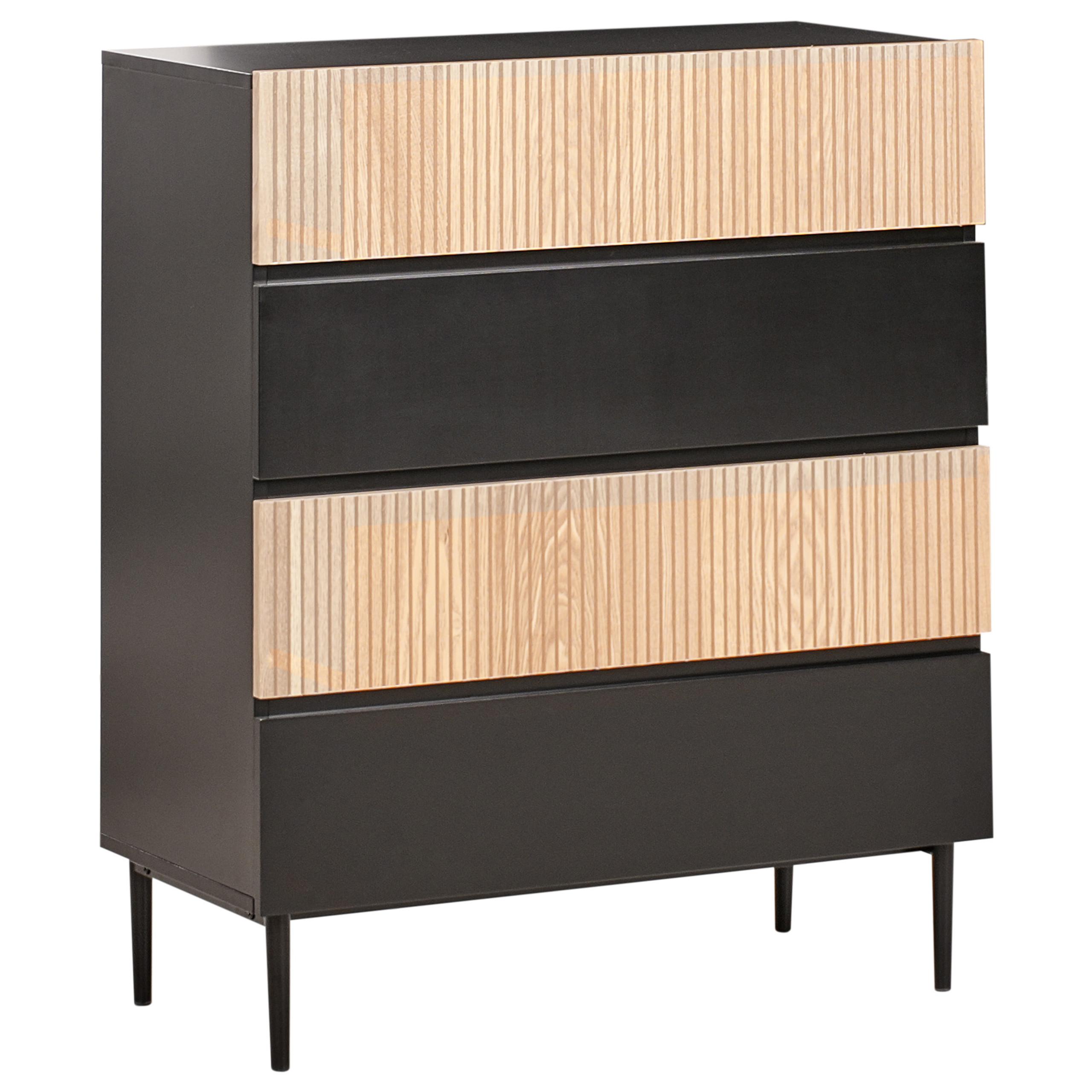 KOMMODE mit 4 Schubladen Naturfarbene Esche Schwarz Blythe - Schwarz/Braun, Holzwerkstoff/Metall (80/95/40cm) - Beliani