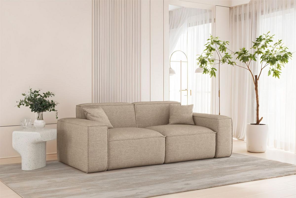 SOFASET Celes Premium 3-2-1 In Artico - Beige, Holzwerkstoff/Textil (218/73/90cm) - Fun Möbel