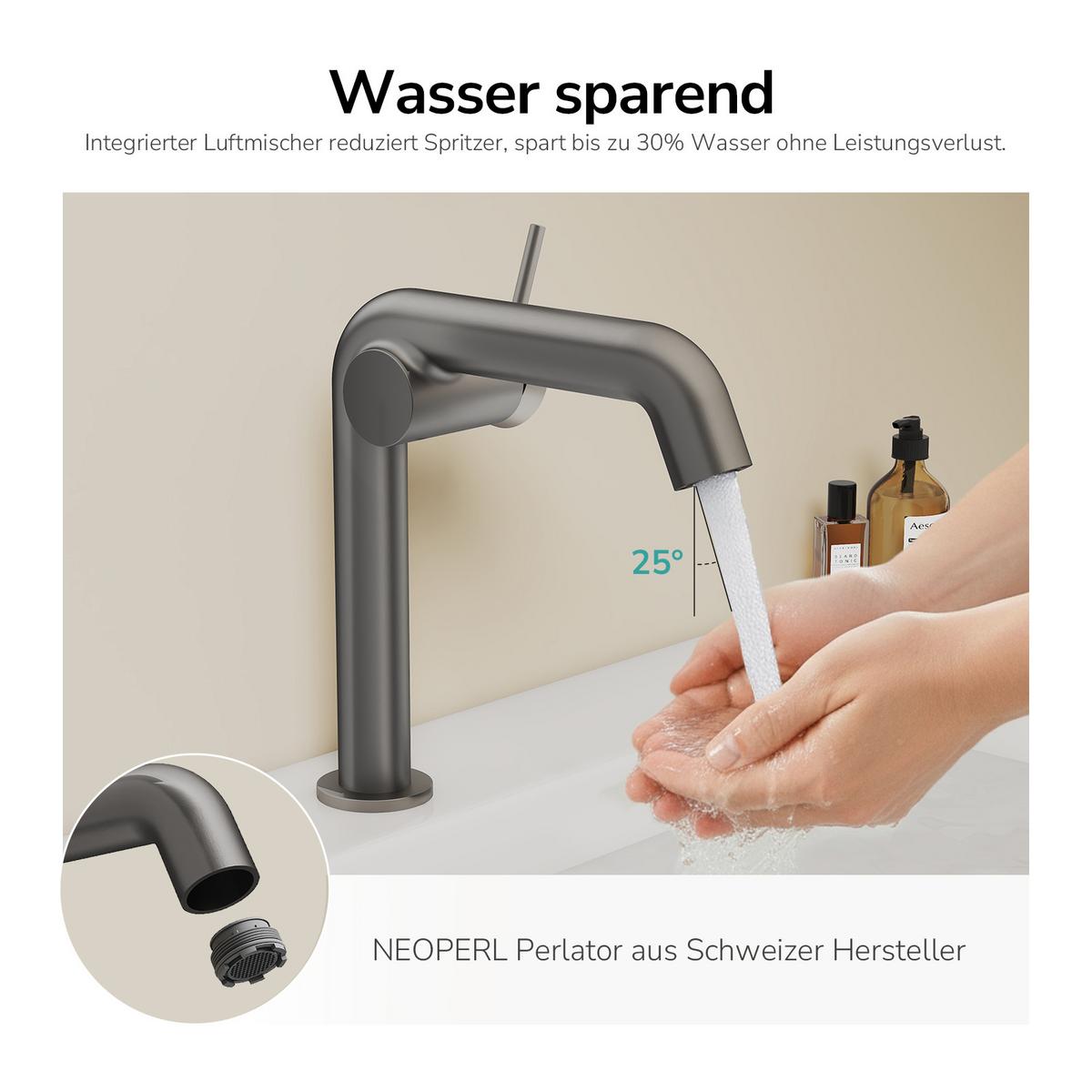 WASCHTISCHARMATUR Ventilkernzertifizierung Anthrazit Matt 15cm - Anthrazit, Metall (20/7.6/22.2cm) - EMKE