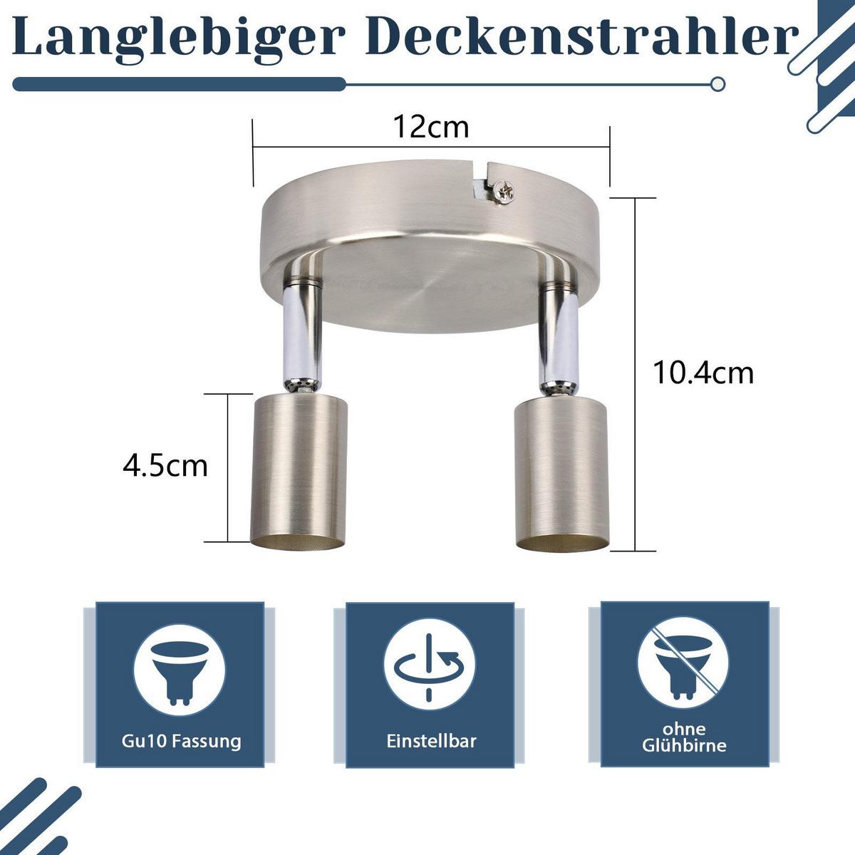DECKENSTRAHLER Windsheim 2-flammig 12/12/10.4 cm - Silberfarben, Metall (12/12/10.4cm) - Nettlife