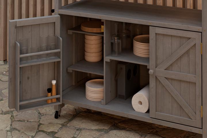 Gartenschrank Echtholz vollmassiv Tanne lackierte Oberflläche grau 2 Drehtüren 2 verstellbare Einlegeböden