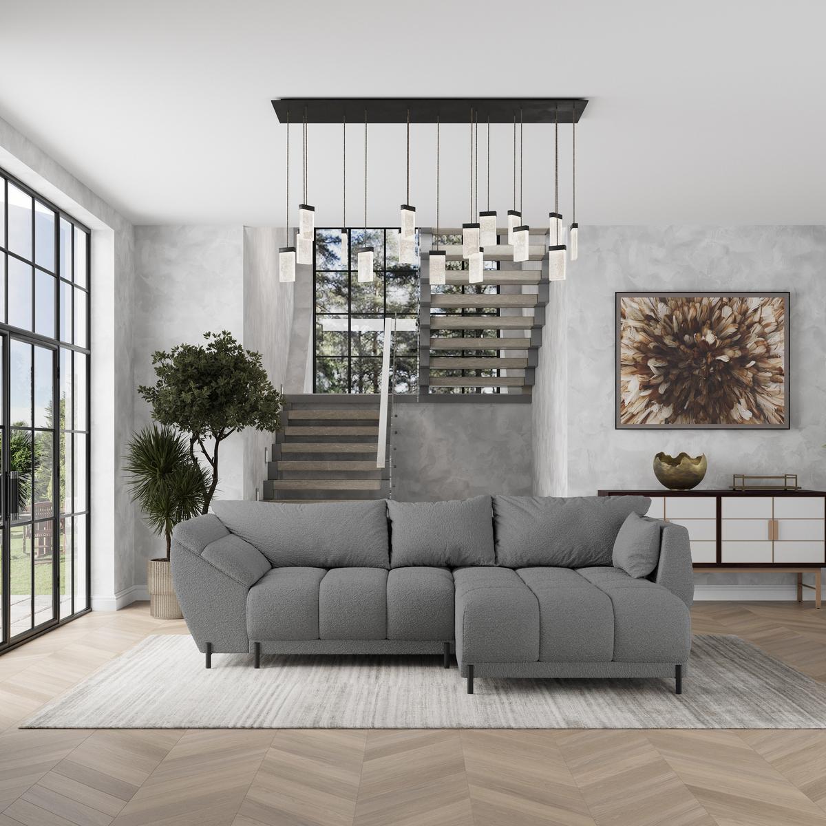 ECKSOFA VESTANO R-S Grau Boucle-Stoff mit Schlaffunktion - Grau, Holz (287/182cm) - MASSENO