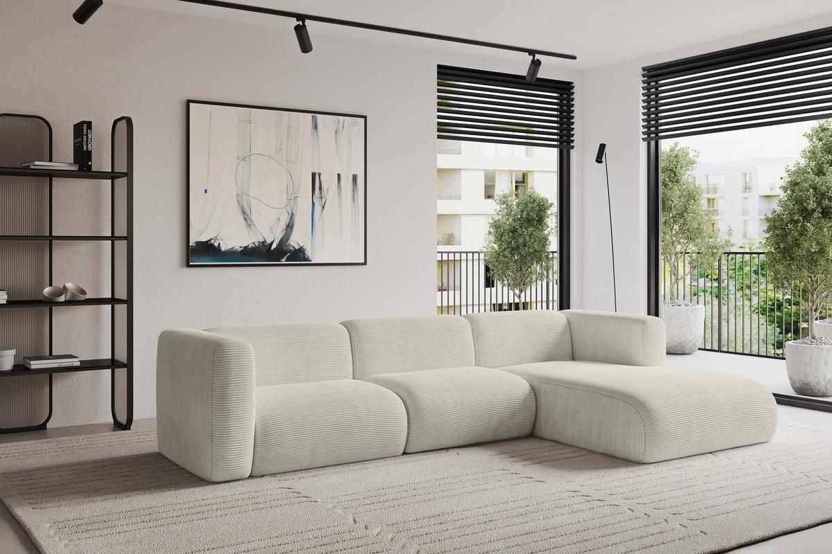 ECKSOFA Ottomane Rechts MIRA-L1 227x179x89 Creme Cord - Ecru/Creme, Holzwerkstoff/Kunststoff (227/179cm) - ALTDECOR