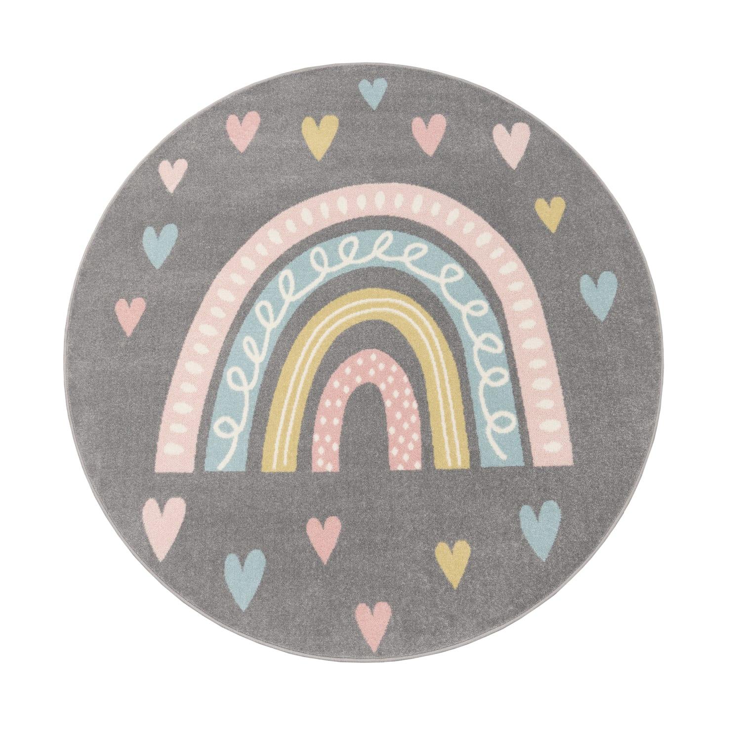 KINDERTEPPICH, mit Regenbogen-Motiv, Grau, Ø 120 cm - Grau, Textil (120/120cm) - KADIMA DESIGN