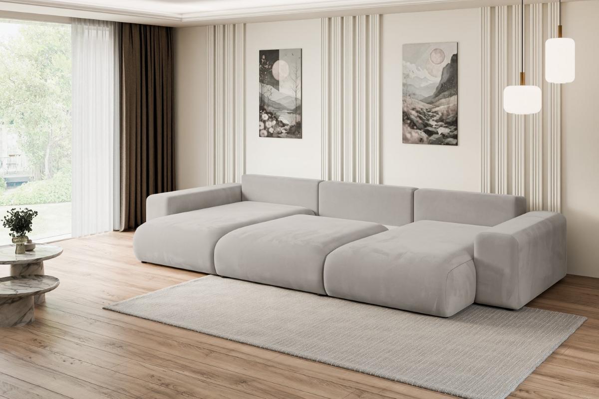 WOHNLANDSCHAFT mit Schlaffunktion ESKAR-U -364x176x72cm Hellbraun Velours - Hellbraun/Schwarz, Holzwerkstoff/Kunststoff (364/72/176cm) - ALTDECOR