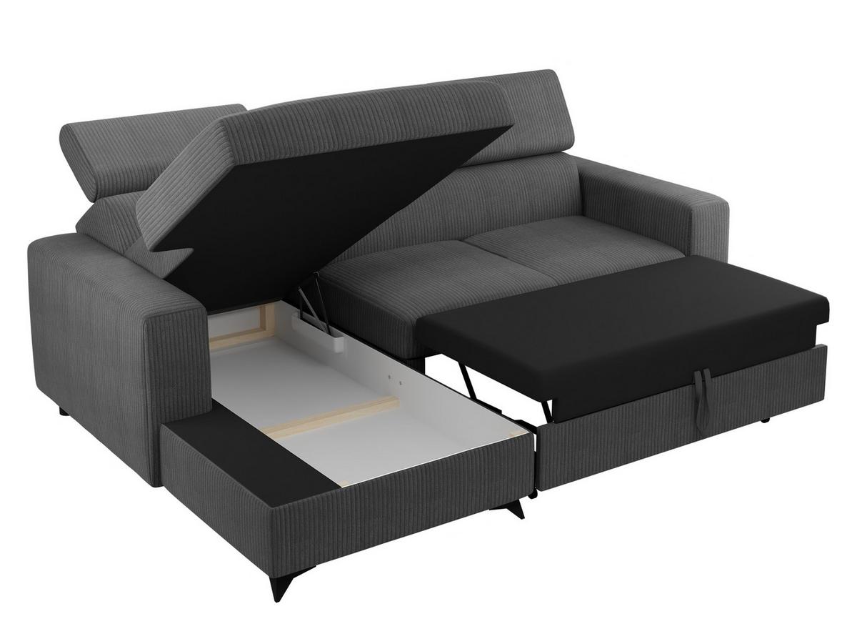 ECKSOFA Milano Premium Cord, Seite: Links LC+2R - Schwarz/Bronzefarben, Holz/Textil (236/172cm) - MIRJAN24