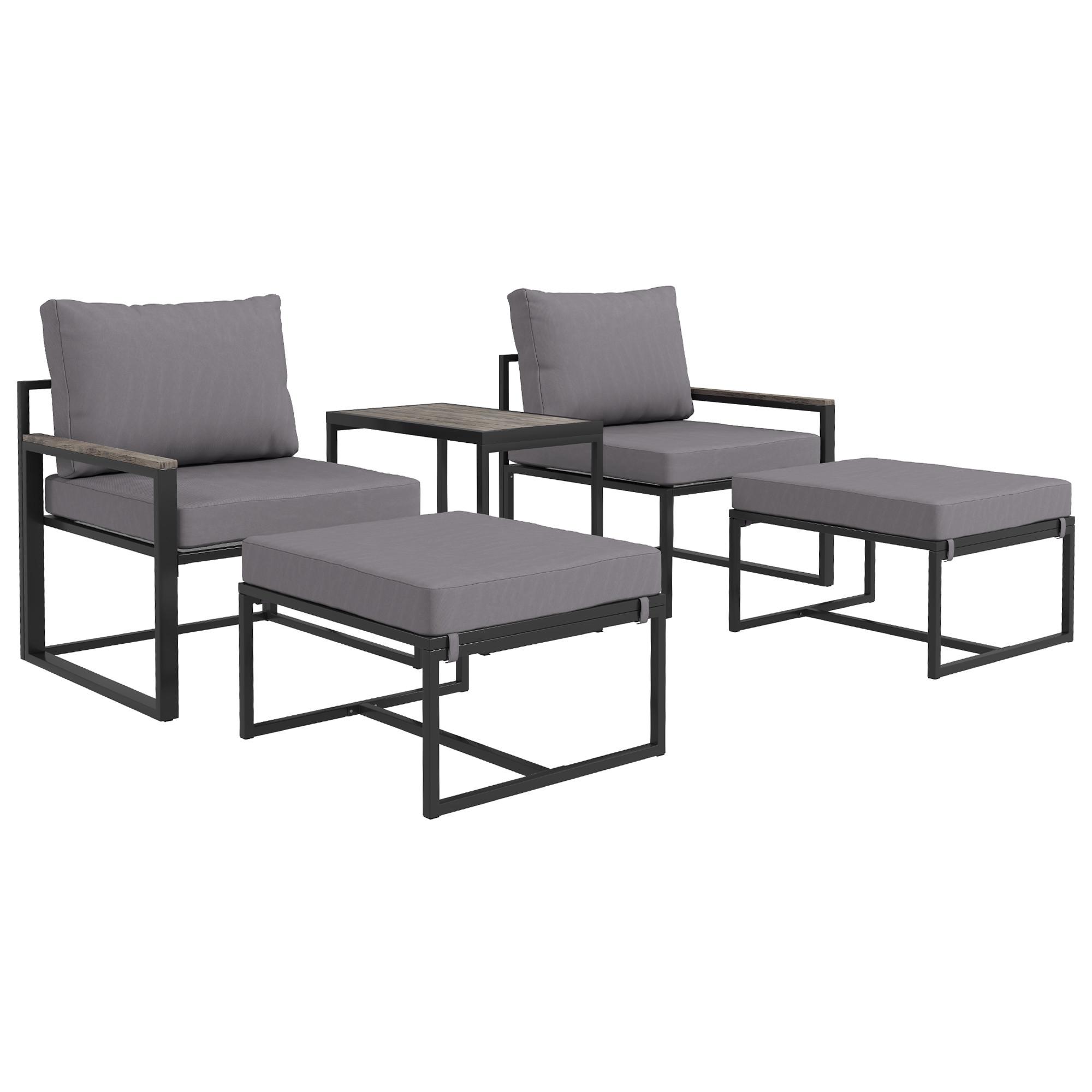 GARTENMÖBEL-SET 2 Personen - Grau, Metall - Outsunny