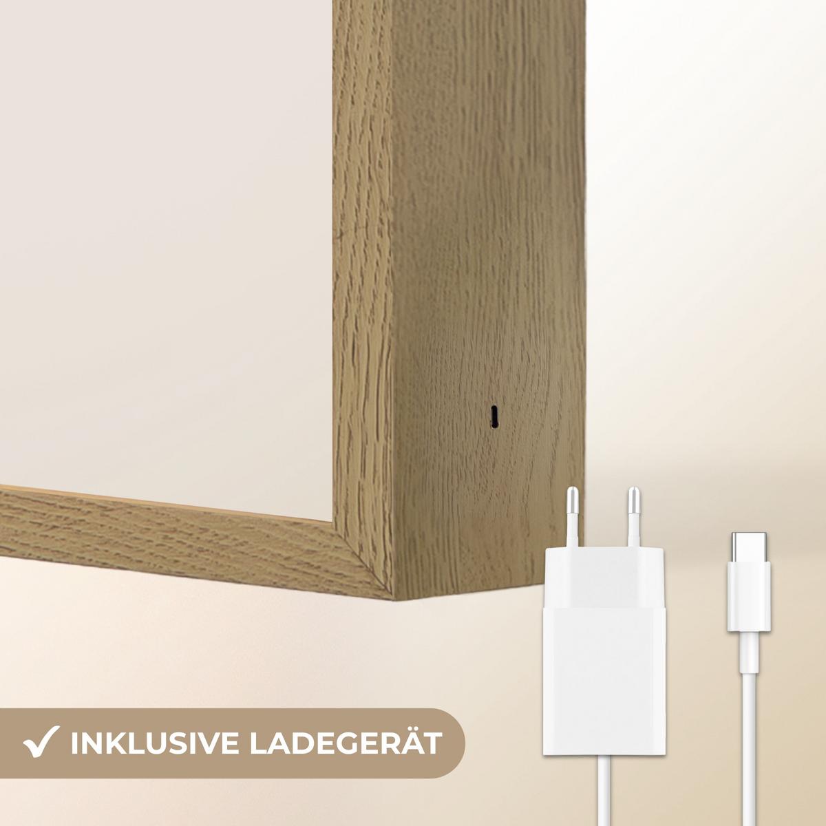 NACHTTISCHLAMPE MIT AKKU Löwe - Beige - Tier - Mutig - Zitat 90x60 cm - Beige, Holzwerkstoff (8/90/60cm) - OnlyWow