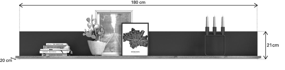 WANDBOARD Eiche, grau 180 cm, Wandregal, Wohn- und Esszimmermöbel - Eichefarben/Grau, Holzwerkstoff (180/21/20cm) - Inn.Furn