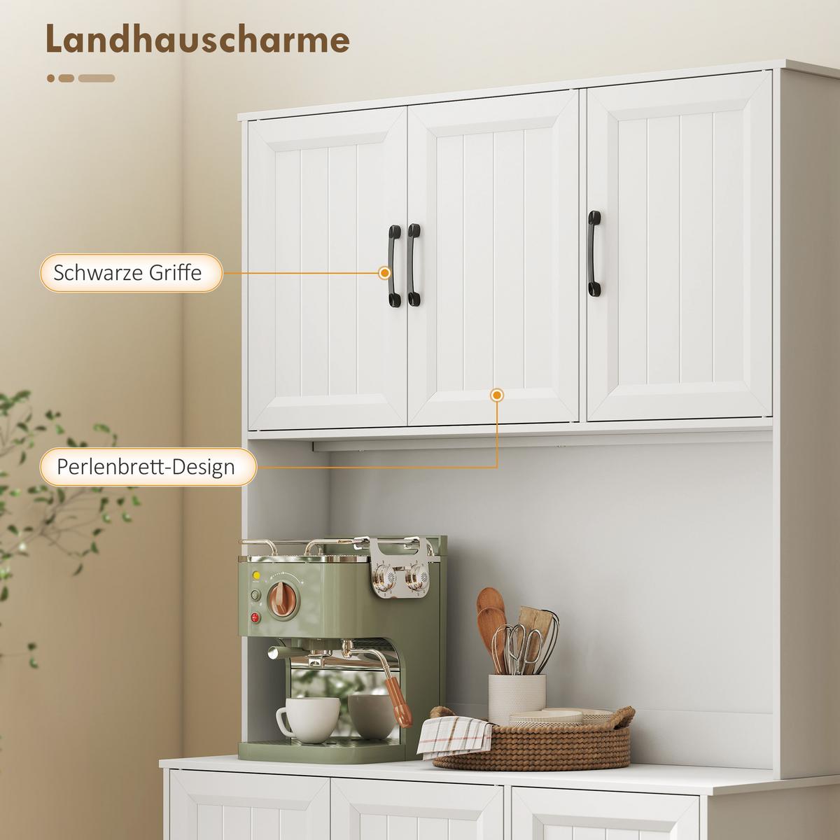 KÜCHENSCHRANK Buffetschrank mit Arbeitsplatte Verstellbaren Regalen 6 Türen - Schwarz/Weiß, Holzwerkstoff/Metall (39.5/180.5/100cm) - HOMCOM